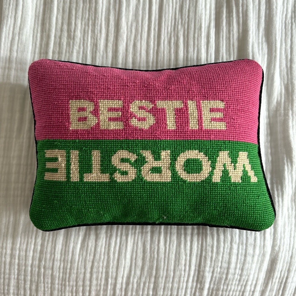 Jonathan Adler bestie worstie needlepoint pillow 9x12